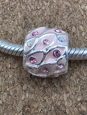 5/$21 ❤️ Cz Pink Enamel Feathers Charm Bead for Pandora Bracelet